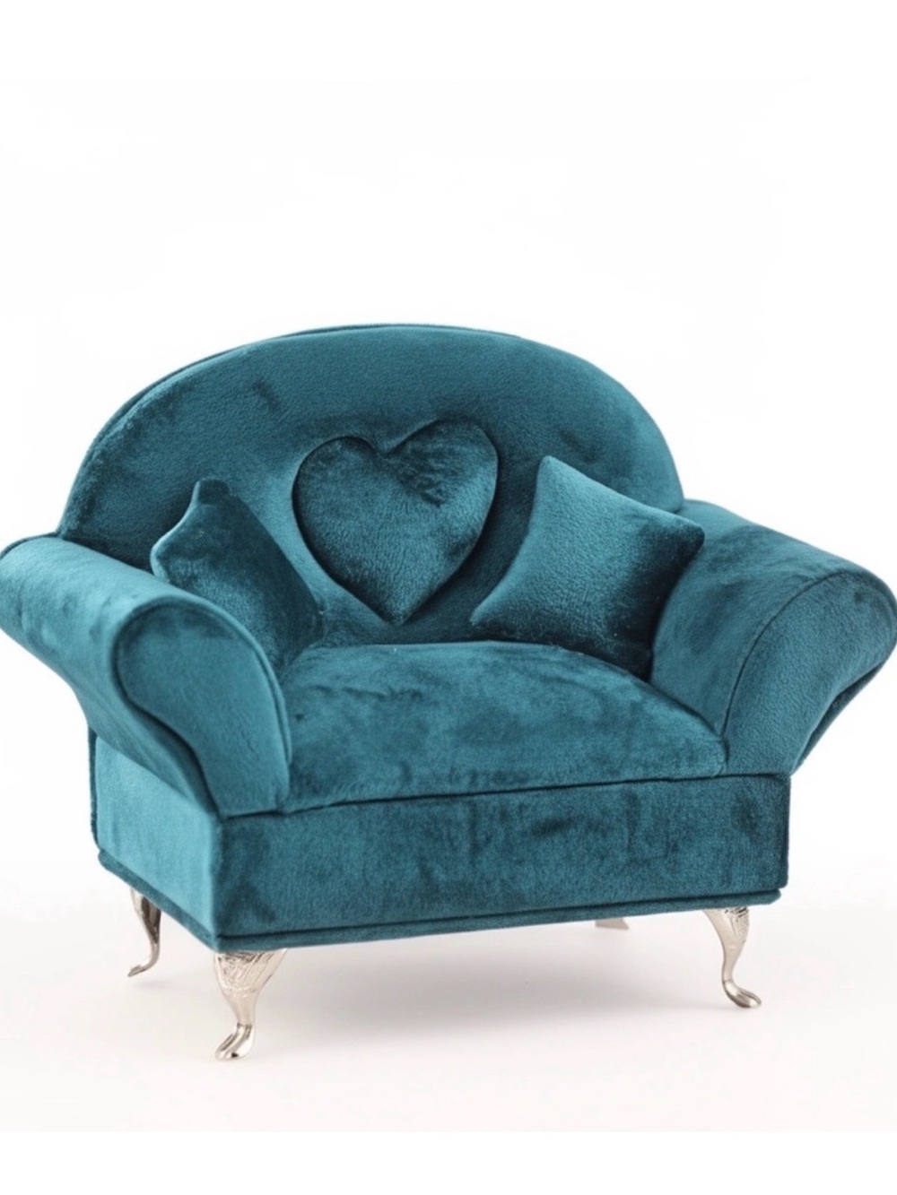Plush Teal Kids Accent Chair with Heart Back Jewelry Box